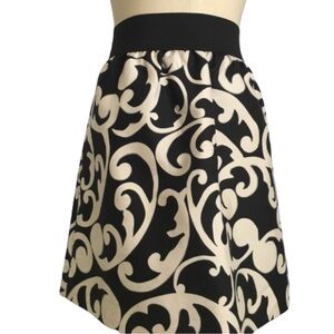 ANN TAYLOR LOFT SILK BLEND SKIRT • BLACK/CREAM SCROLL PATTERN • Sz 12